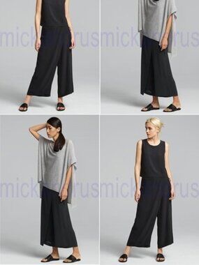 Eileen Fisher Wrap Front Wide Leg 100% Silk Washable Pants Black XS